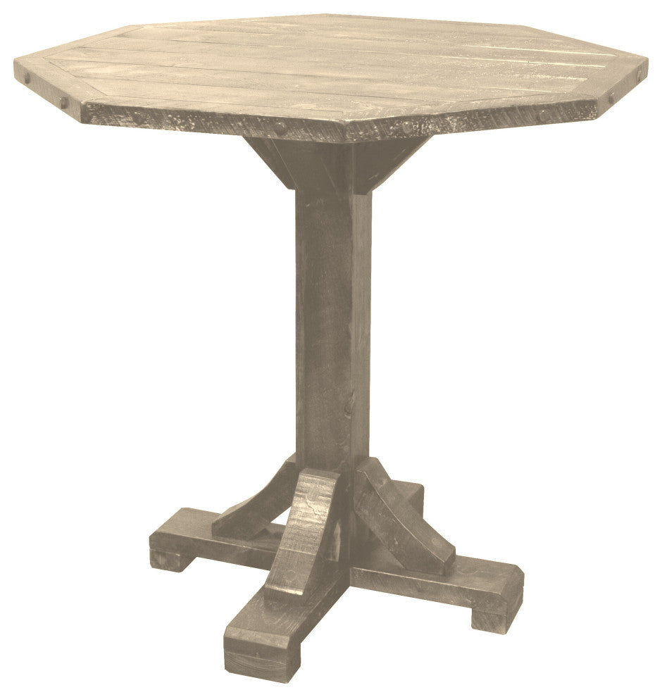 Rustic Barn Wood Style Timber Peg Octagon Pub Table, Frost, 42 Inch, Dining Height