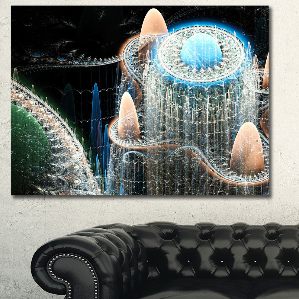 Blue Fractal Infinite World, Oversized Abstract Canvas Art Print, 60x40