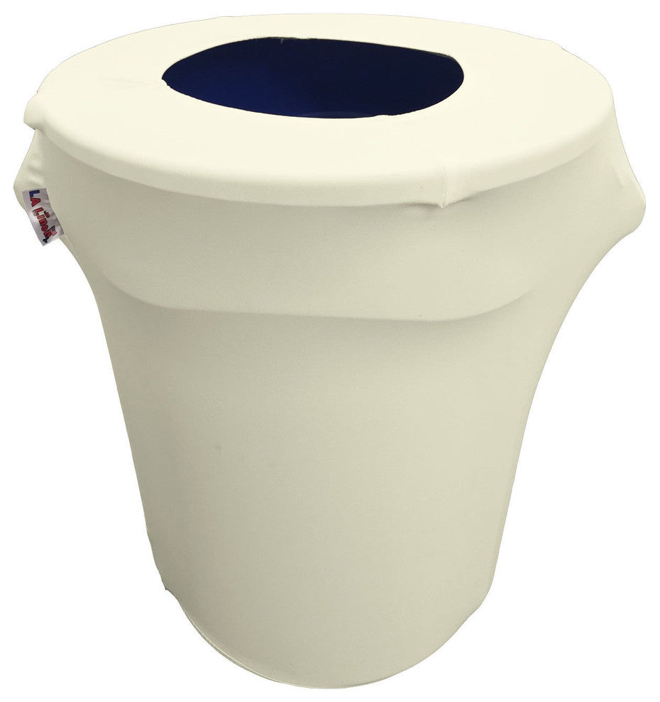 LA Linen Stretch Spandex Trash Can Cover, 32 gal. Round, Ivory