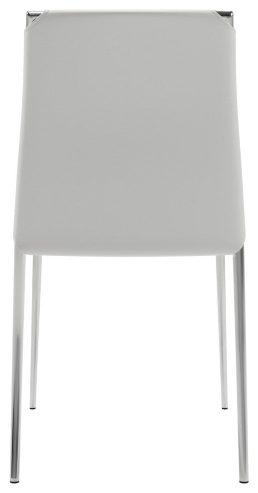 Dining Chair, Set of 4, Steel Metal, Fabric, White, Chrome, Kitchen Cafe Bistro