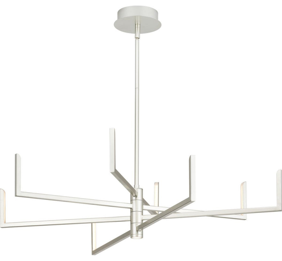 Pivot LED Collection 40, 8-Light Burnished Nickel Frosted Glass LED Chandelier