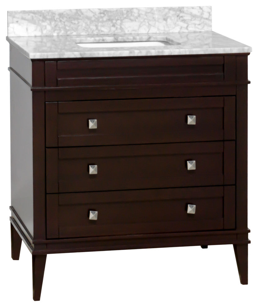 Eleanor 30" Bathroom Vanity, Chocolate, Carrara Marble Top