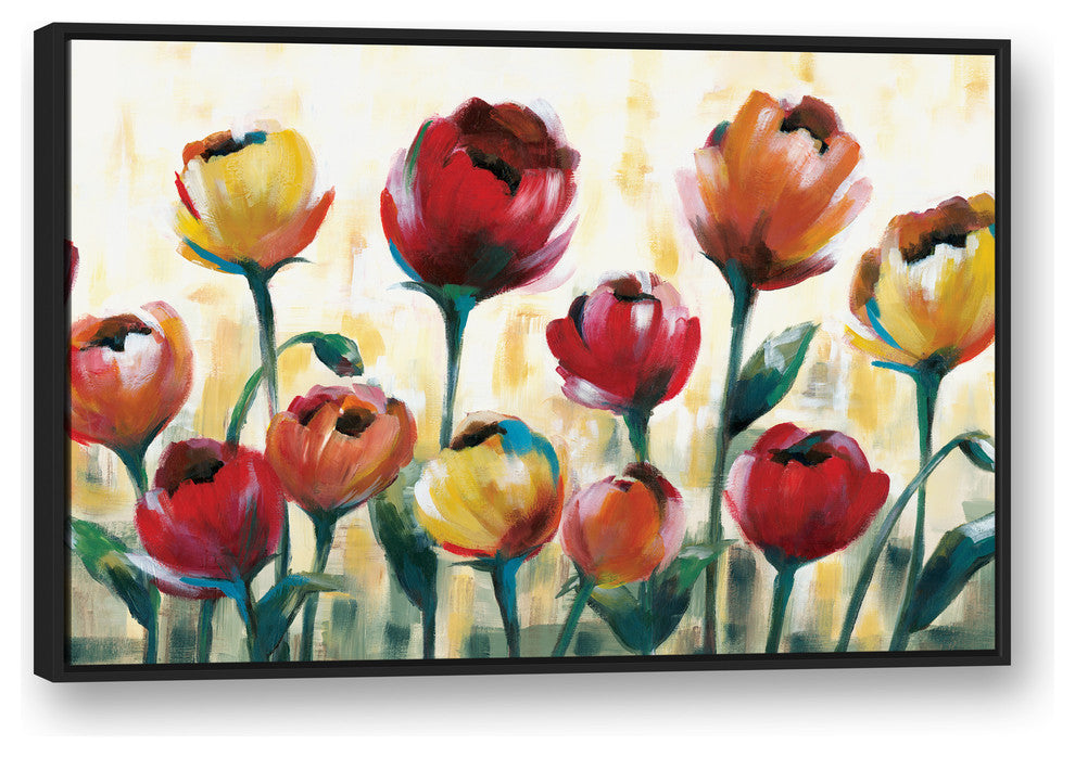 Red and Yellow Tulips  32x48 Black Floating Framed Canvas
