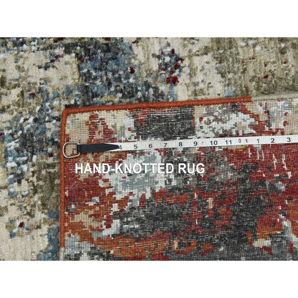 Blue Gray, Hand Knotted Abstract Design, Pure Wool Oriental Rug, 3'0"x5'2"