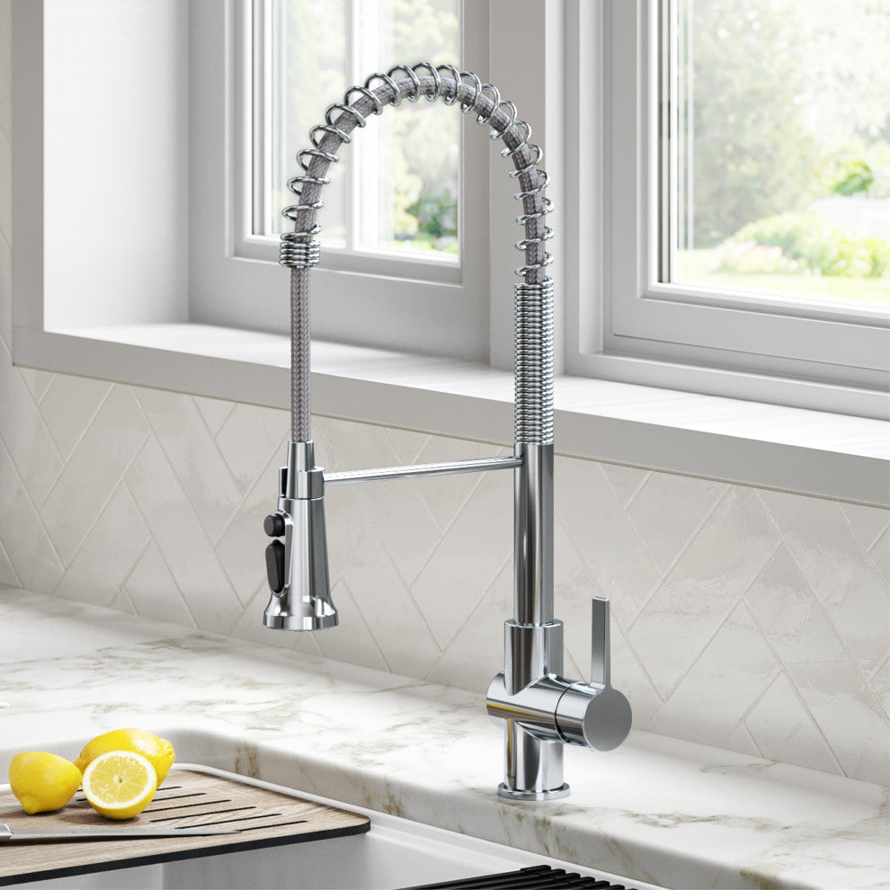 Britt Commercial Style 3-Function Pull-Down 1-Handle 1-Hole Kitchen Faucet, Chrome (Filter Kff-1691ch)