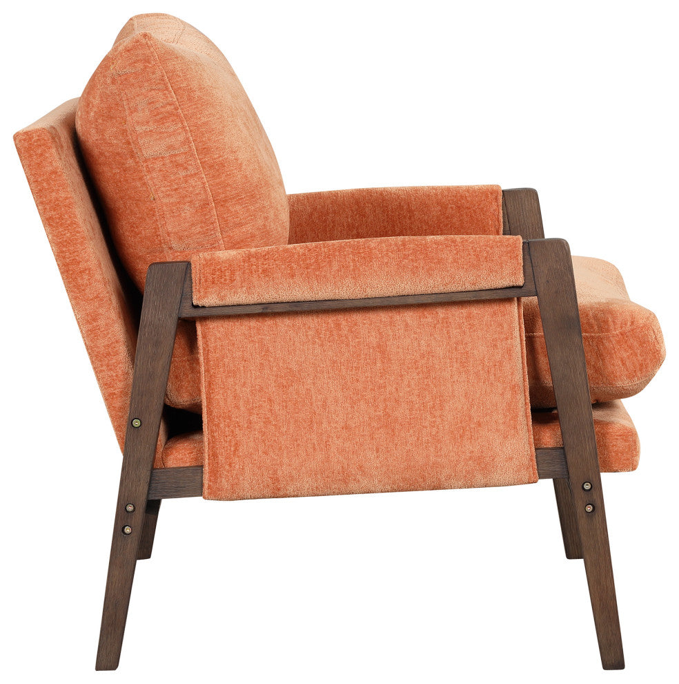 GDF Studio Mid-Century Modern Velvet Accent Chair, Rubber Wood Frame, Orange