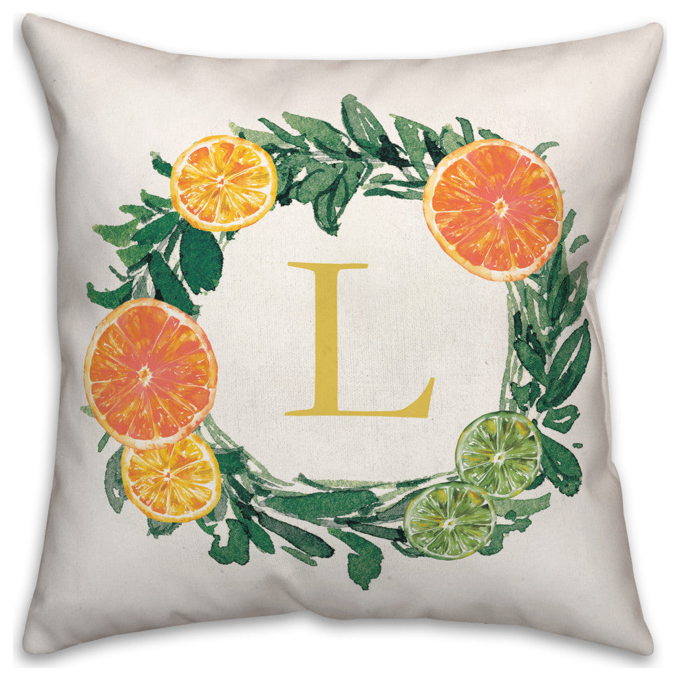 L Monogram Citrus 18x18 Indoor / Outdoor Pillow