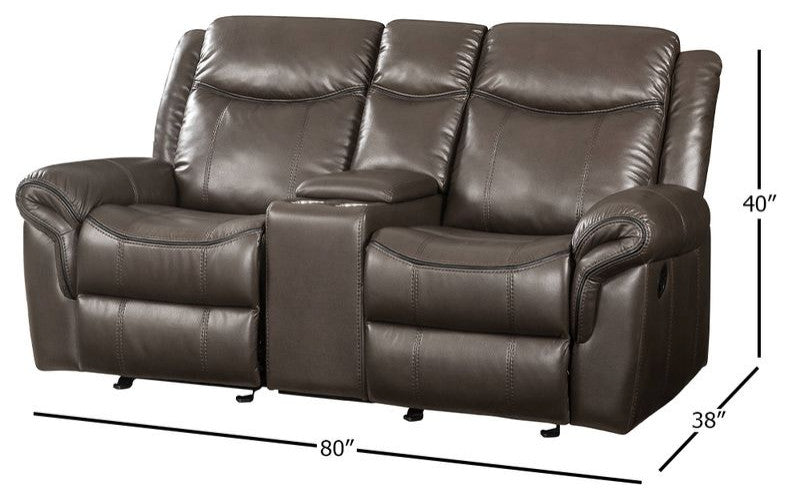 ACME Lydia Motion Loveseat WithConsole, Brown Leather Aire