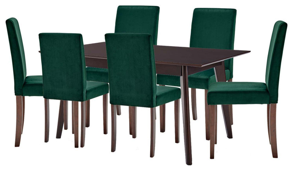 Side Dining Chair and Table Set, Velvet, Drak Brown Green, Modern, Cafe Bistro