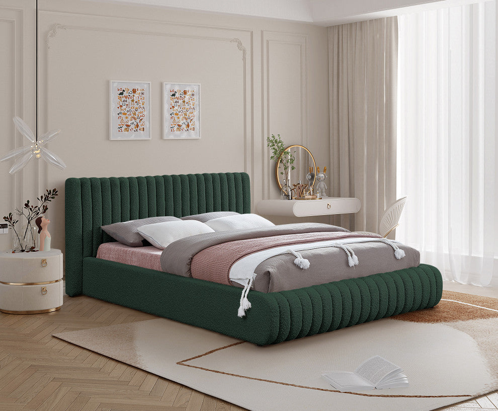 Nash Boucle Fabric Upholstered Bed, Green, Queen