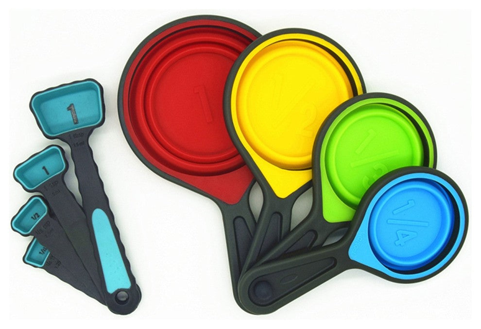 Anroco 8 Piece Silicone Measuring Cups and Spoons Portable Collapsible Set