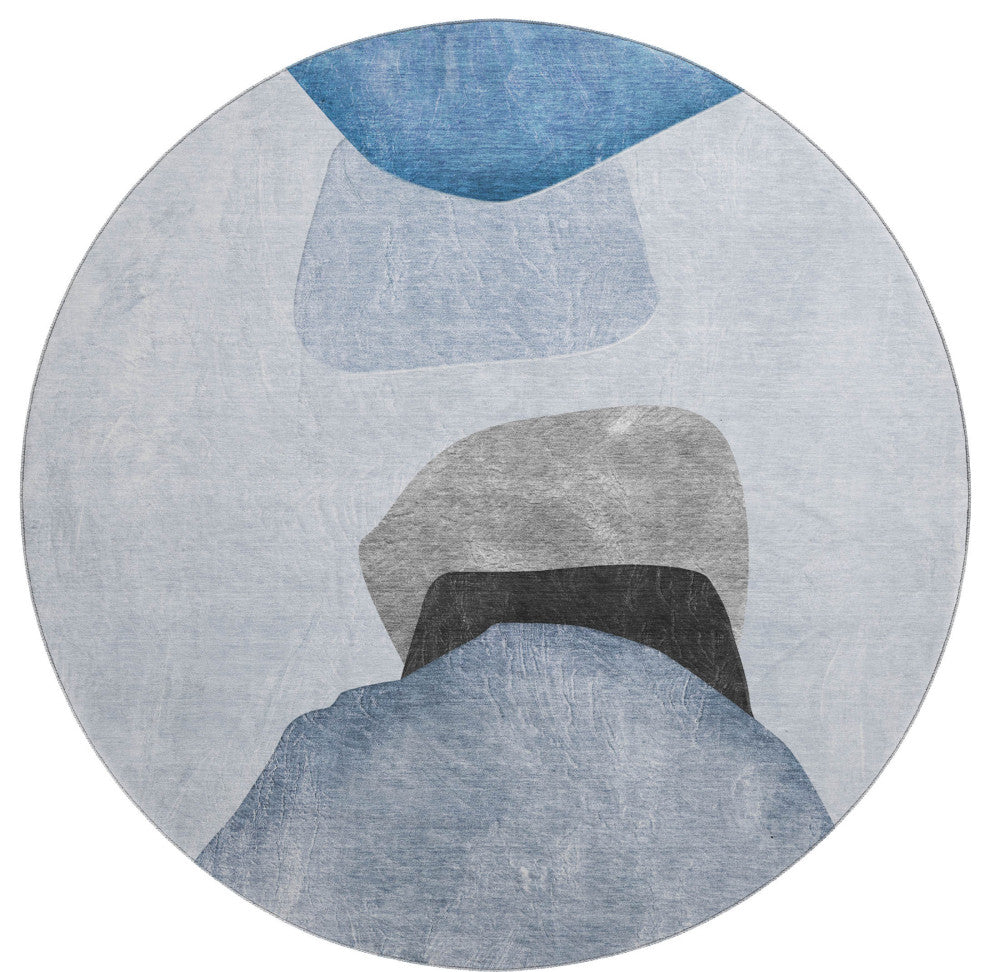 Premium Machine Washable Mayfield AMF547 Blue 8' x 8' Round Rug