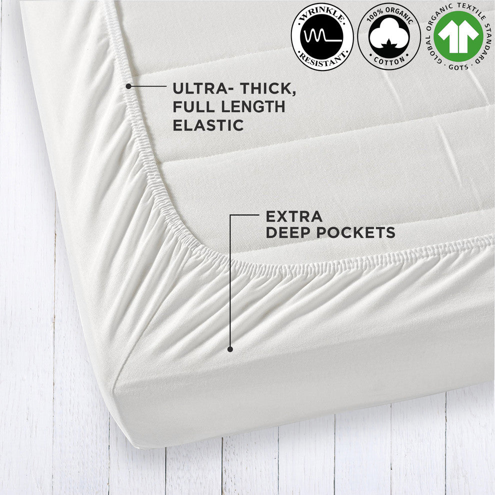 Organic Cotton Fitted Sheets, Extra Deep Pocket, Lustrous Sateen Weave, Set of 6