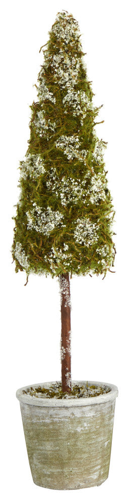 2' Flocked Moss Artificial Cone Tree, Decorative Planter