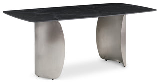 Niya Dining Table, Black, Brushed Silver Base