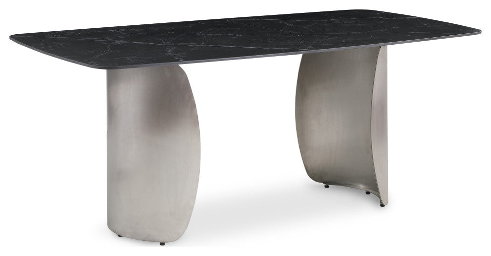 Niya Dining Table, Black, Brushed Silver Base