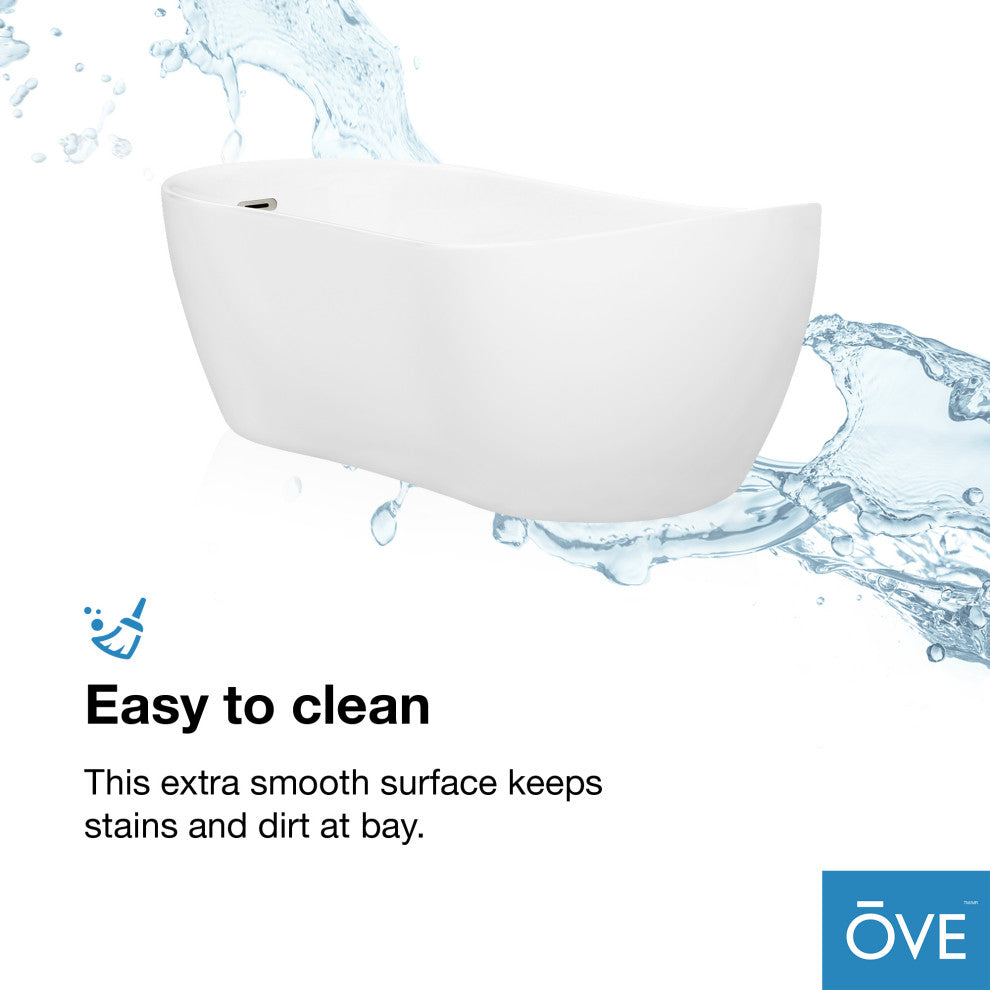 OVE Decors Isaac 58" Acrylic Slipper Flatbottom Non-Whirlpool Bathtub in White