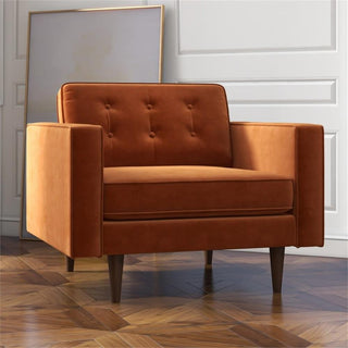 Pemberly Row Mid Century Modern Style Tufted Wide Velvet Armchair in Orange