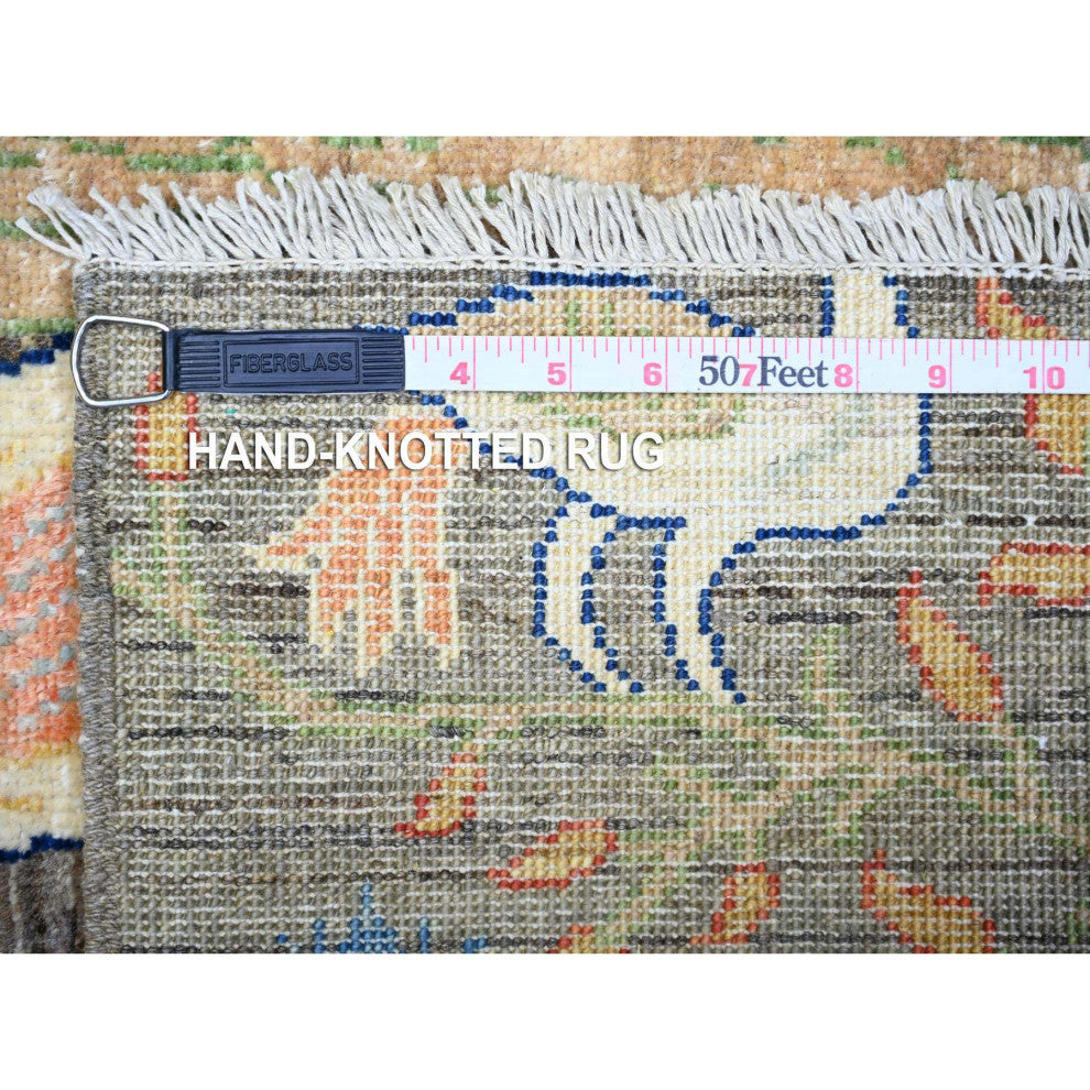 Mink Gray Pure Wool Afghan Peshawar Hand Knotted Oriental Rug, 3'2"x5'