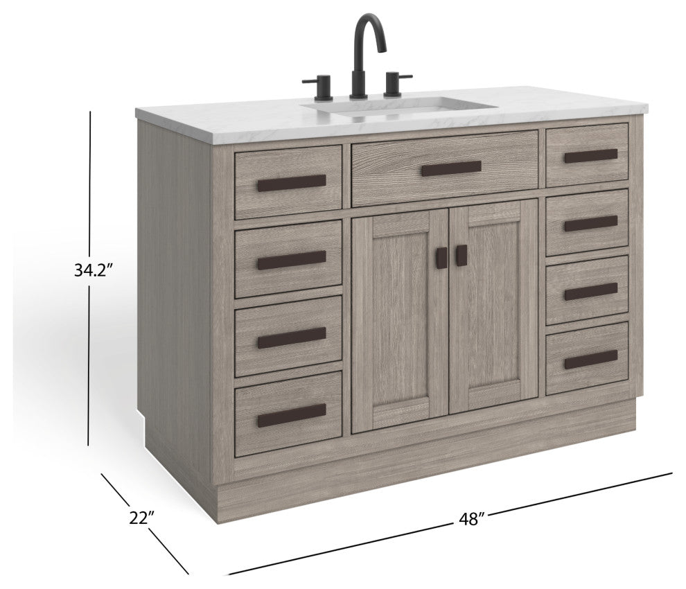 The Cyrus Bathroom Vanity, Gray Oak, 48", Single Sink, Freestanding