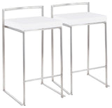 Fuji Contemporary Stackable Counter Stool in Stainless Steel with White Velvet C