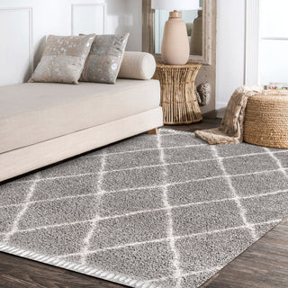 Mercer Shag Plush Tassel Moroccan Geometric Trellis Area Rug, Grey/Cream, 8 X 10