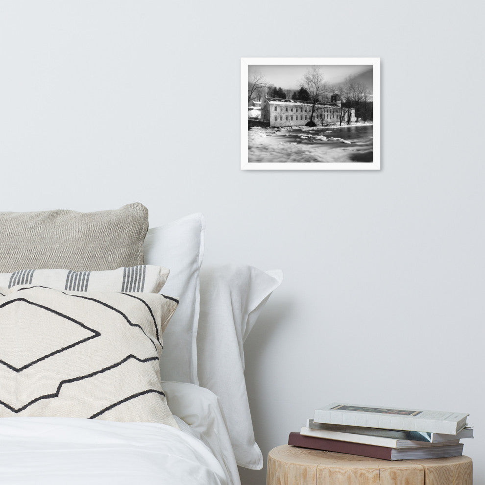 Winter at Powder Mill Rural Landscape Framed Photo Paper Wall Art Prints, White, 11" X 14"