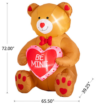6' Lighted Valentine's Inflatable Bear With Heart Decor