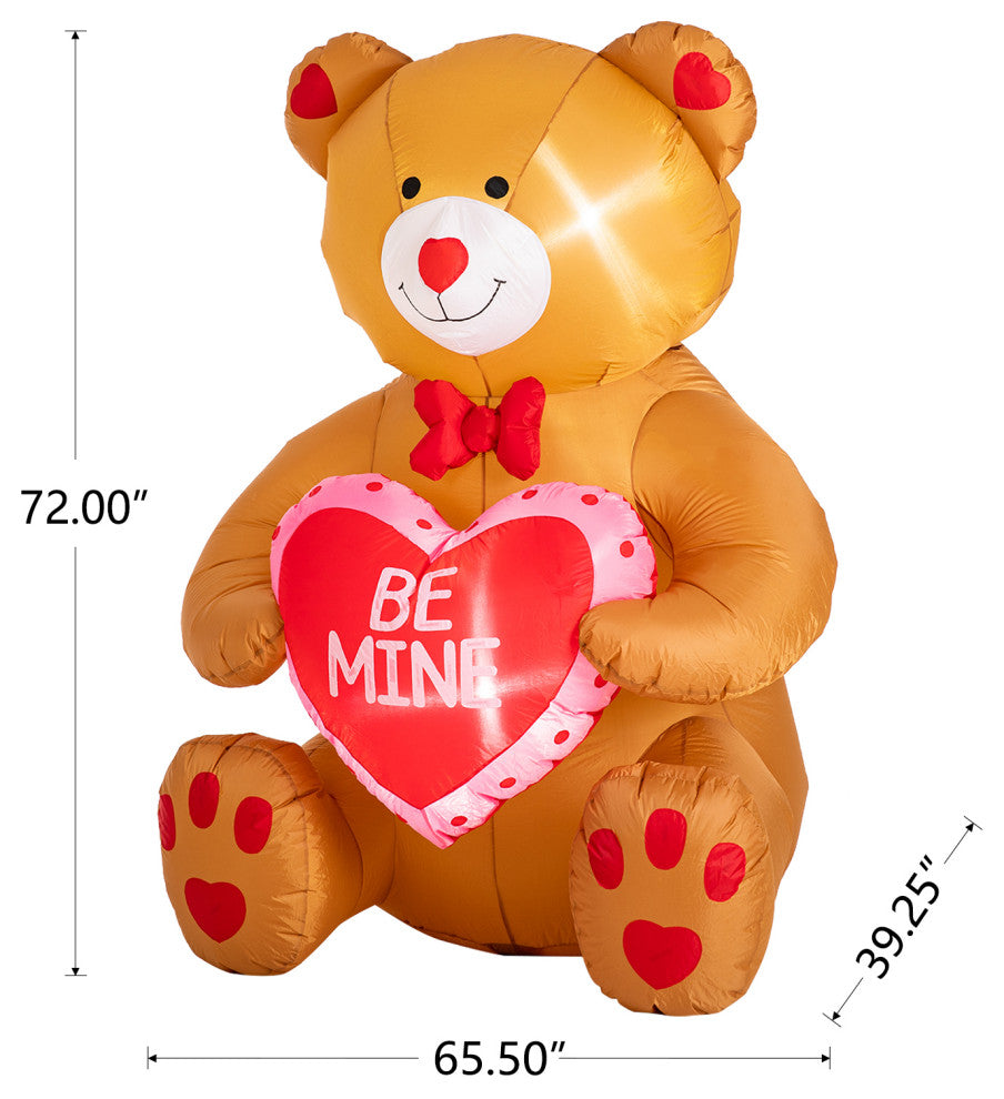 6' Lighted Valentine's Inflatable Bear With Heart Decor