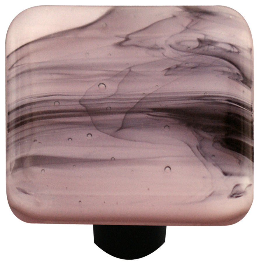 Square Glass Swirl Knob, Black Swirl Petal Pink