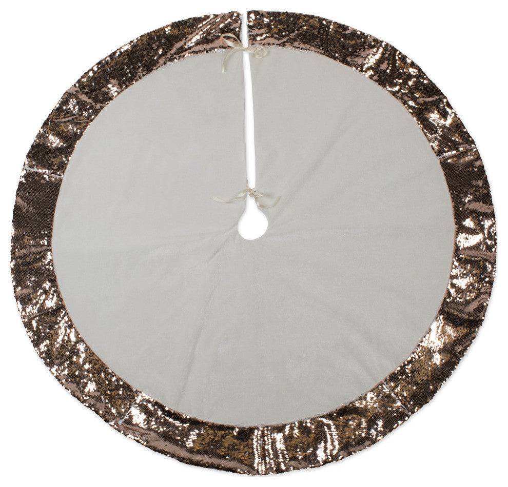 Holiday Tree Skirt Cream Velvet With Champagne Sequin Border