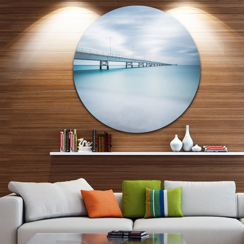 Industrial Pier Side View, Seascape Photo Large Disc Metal Artwork, 11"