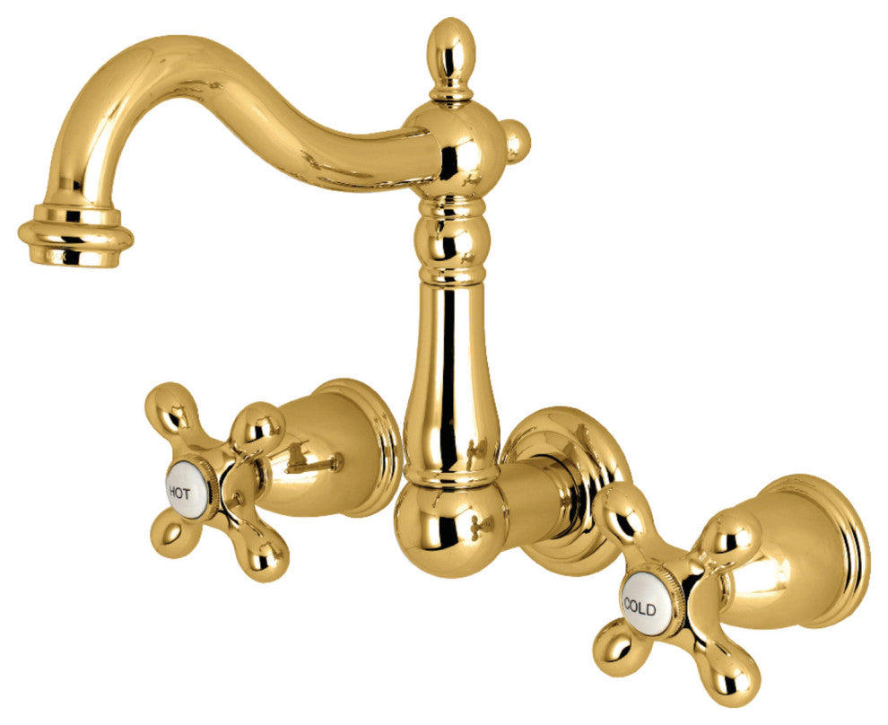Kingston Brass Wall Mount Bathroom Faucet, Polished Brass