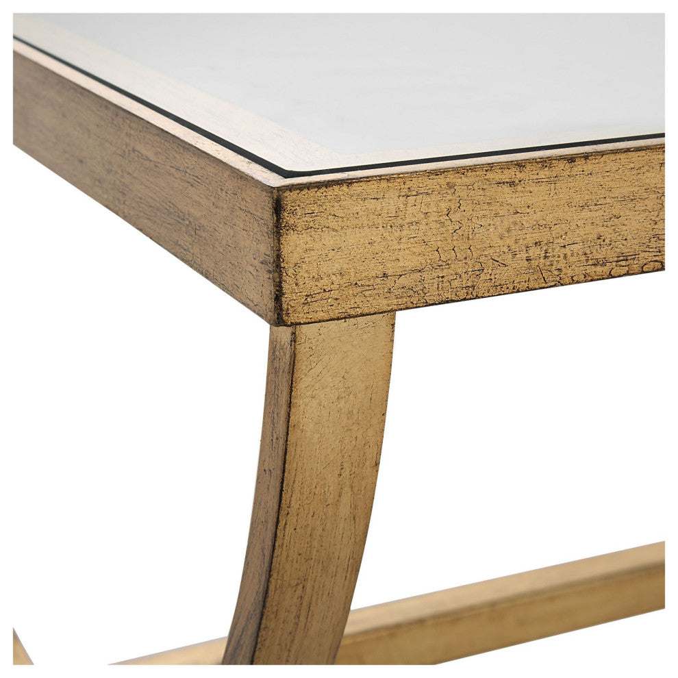 Uttermost 25186 Crescent 48"W Iron and Tempered Glass Coffee - Antique Gold