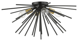 Tribeca 4 Light Shiny Black With Polished Brass Accents Large Flush Mount