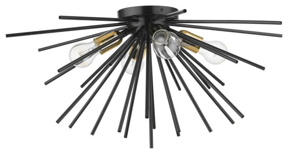 Tribeca 4 Light Shiny Black With Polished Brass Accents Large Flush Mount