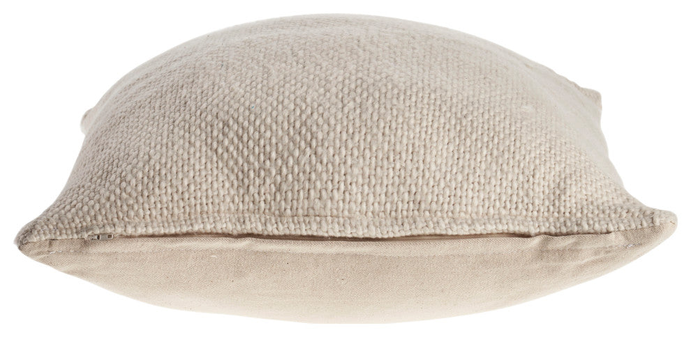 Ox Bay Hand-stitched Cream/Beige Solid Organic Cotton Pillow Cover, 18"x18"