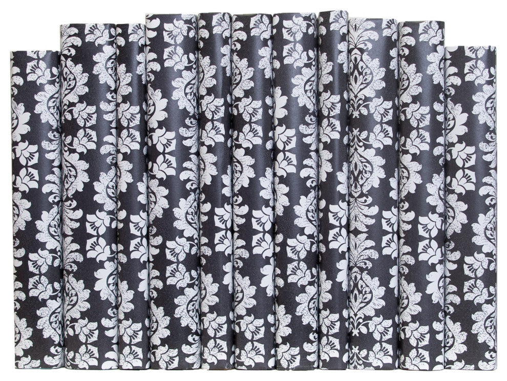 Decorative Books - Slate Damask Paper Wrapped Book Bundle - 1 foot of Grey Books