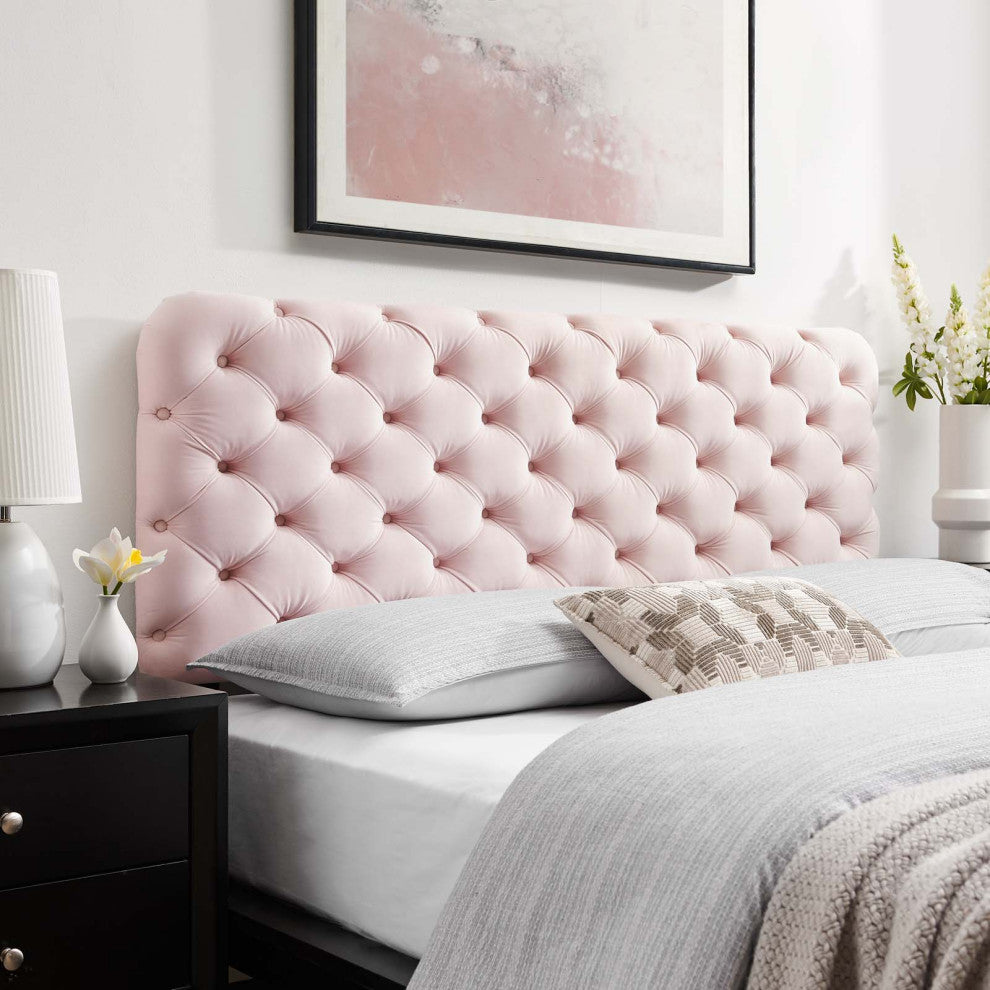 Tufted Headboard, King Size, Velvet, Pink, Modern Contemporary, Bedroom Master