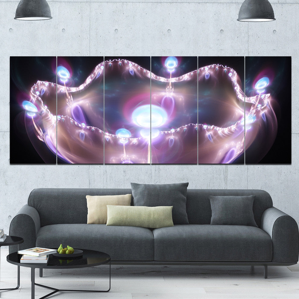 3D Surreal Purple Illustration, Abstract Canvas Art Print, 70"x28", 6 Panels