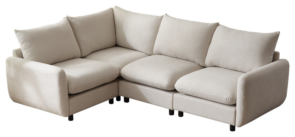 GDF Studio Upholstered Modular Sectional Sofa Set, White Sand, 3 Seater-L Shaped