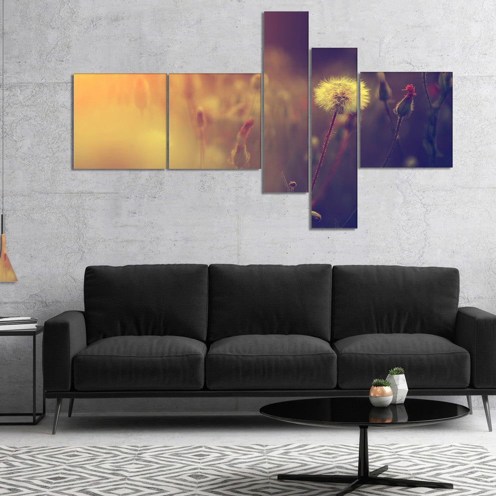 Vintage Photo Of Dandelion Field, Floral Canvas Print, 60"x32", 5 panels