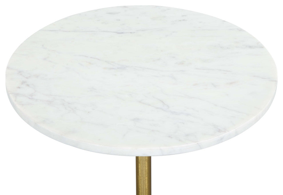 Sofa Side Table, Round, Artificial Marble, Iron Metal, White, Gold, Hospitality