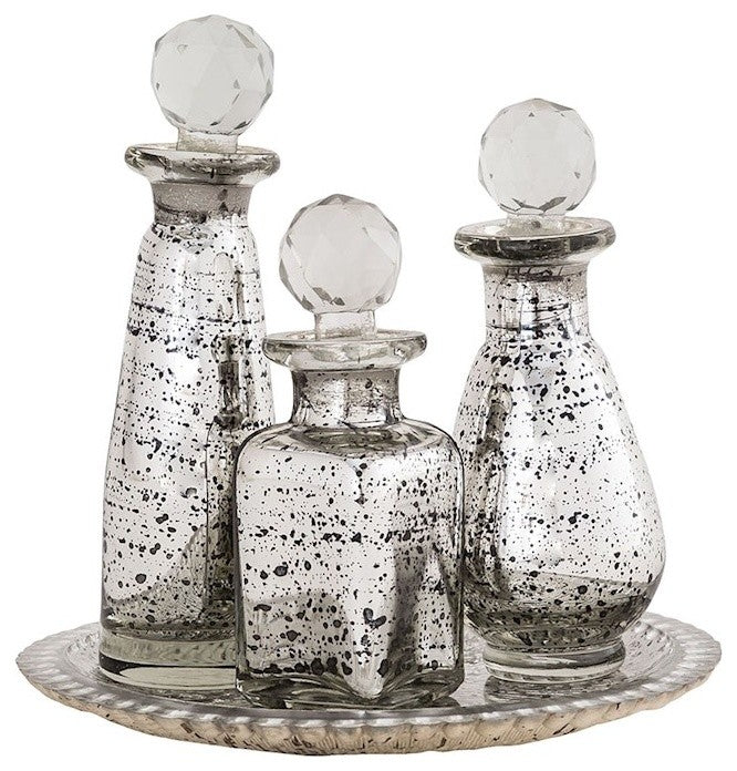 Pomeroy Daphne Tray And Bottle Set, Antique Silver
