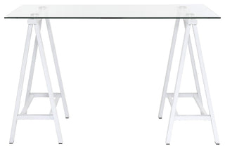 Middleton Desk With Clear Glass Top and White Base