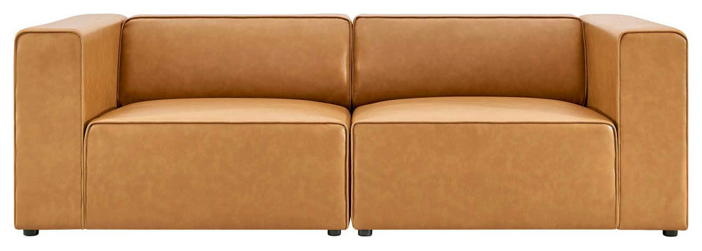 Mingle Vegan Leather 2-Piece Sectional Sofa Loveseat-Tan