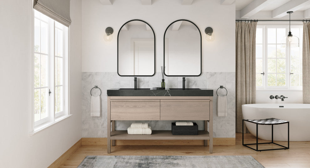Shoji Bath Vanity, Chestnut Oak, 60", Double Sink, Freestanding