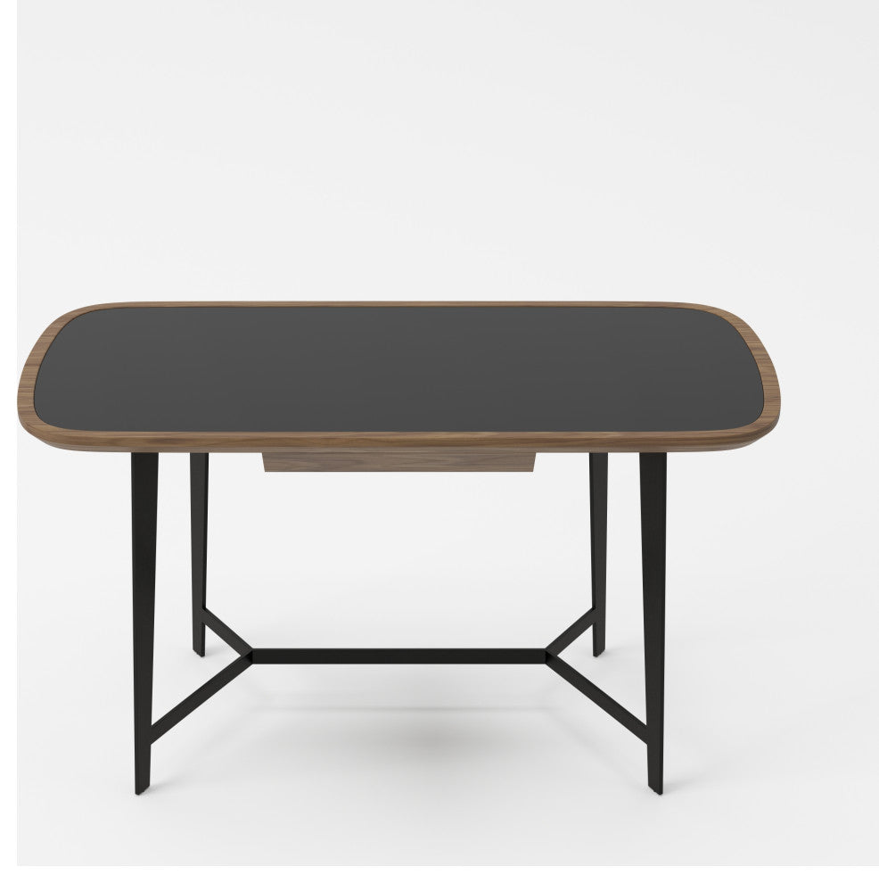 Modrest Girard Modern Walnut and Black Glass Desk