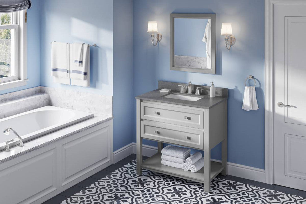 Adler Transitional 36" Grey Vanity, Steel Grey Cultured Marble Vanity Top