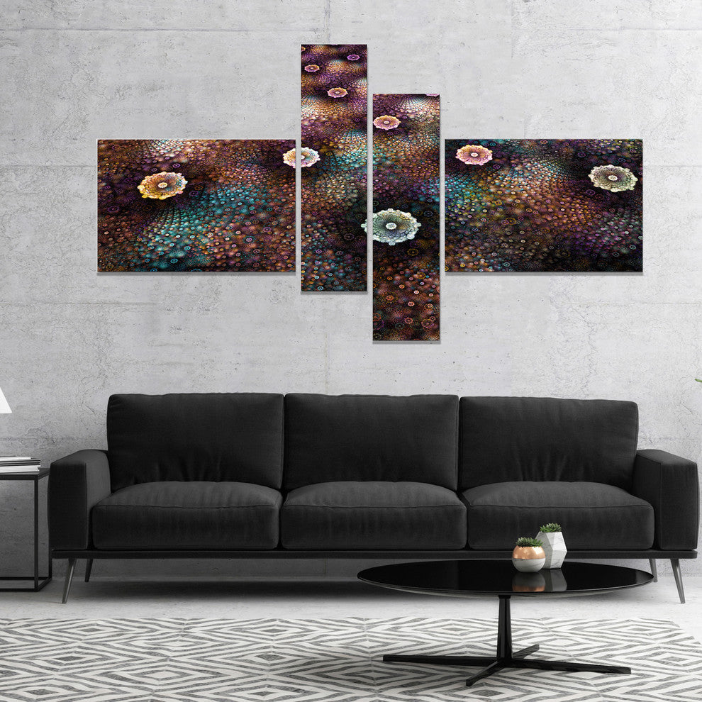 Brown Flowers on Alien Planet, Floral Canvas Art Print, 60"x32", 4 panels